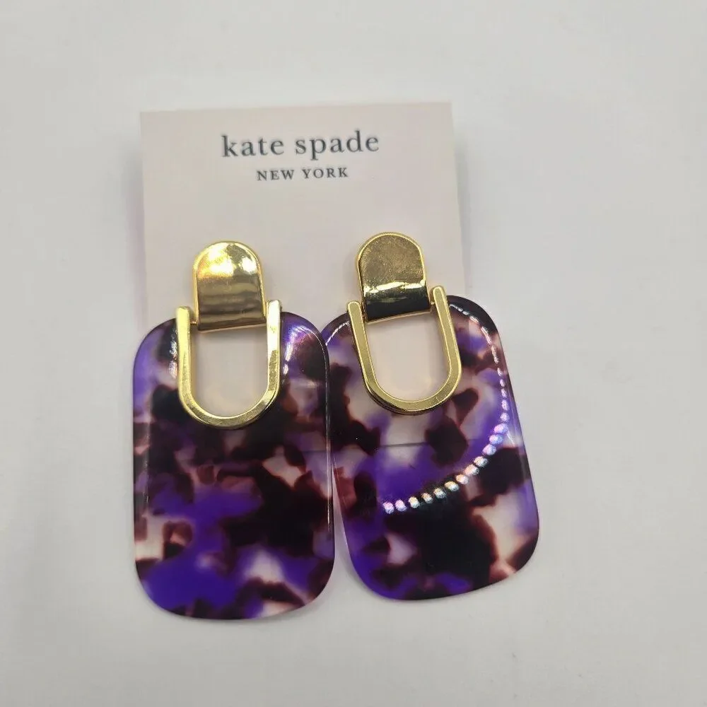 Kate Spade Sedgewick Earrings Purple Statement New Gold Bold